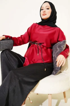 Asymmetrical Satin Tunic Burgundy