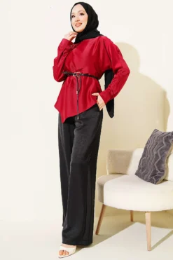 Alternative Ansicht von Asymmetrical Satin Tunic Burgundy