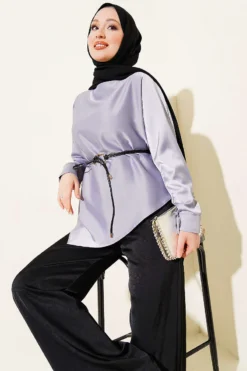 Asymmetrical Satin Tunic Grey