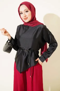 Asymmetrical Satin Tunic Black