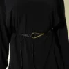 Asymmetrical Panelled Belted Sandy Two-Piece Set Black al por mayor clothing set view 4 - Hicabistan fábrica Turquía