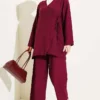 Asymmetric Side Tie Two-Piece Set Burgundy