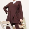 Asymmetric Side Tie Two-Piece Set Brown wholesale clothing set view 2 - Hicabistan Turkey factory