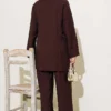 Asymmetric Side Tie Two-Piece Set Brown wholesale clothing set view 3 - Hicabistan Turkey factory