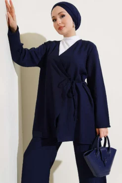 Alternative view of Asymmetric Side Tie Two-Piece Set Navy Blue