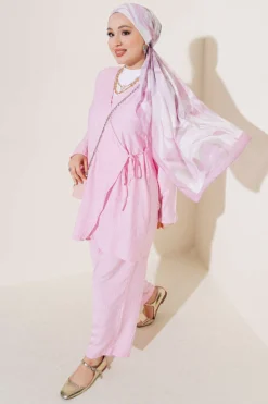 Asymmetric Side Tie Two-Piece Set Pink