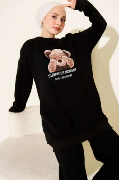 Alternative view of Bear Print Three-Piece Set Black