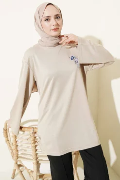 Alternative view of Bear Embroidered Long Tunic Beige