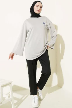 Alternative view of Bear Embroidered Long Tunic Grey