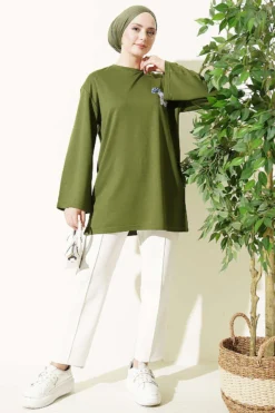 Alternative view of Bear Embroidered Long Tunic Green