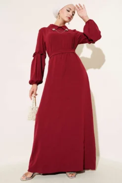 Vue alternative de Gathered Sleeve Dress Burgundy