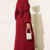 Gathered Sleeve Dress Burgundy بالجملة dress view 3 - Hicabistan مصنع تركيا