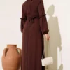 Gathered Sleeve Dress Brown al por mayor dress view 3 - Hicabistan fábrica Turquía