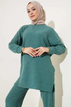 Basic Tunic Two-Piece Set Green wholesale clothing set view 2 - Hicabistan Turkey factory