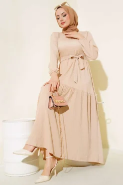 Ruffled Layered Dress Beige