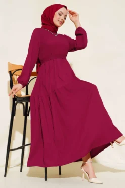 Ruffled Layered Dress Burgundy