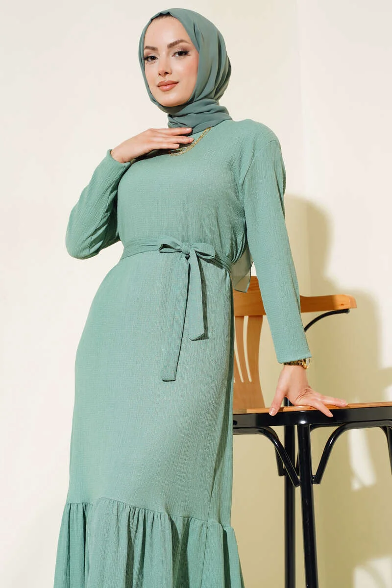 Gathered Belted Midi Dress