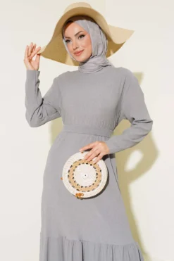 Alternative view of Gathered Belted Midi Dress Grey