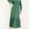 Gathered Belted Midi Dress Green