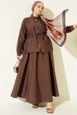 Gathered Detail Parachute Two-Piece Set Brown