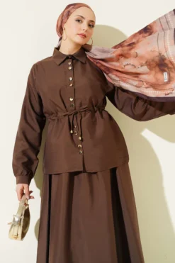 Alternative view of Gathered Detail Parachute Two-Piece Set Brown