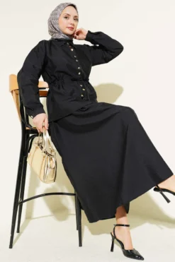 Gathered Detail Parachute Two-Piece Set Black