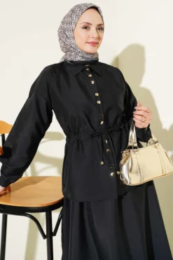 Alternative view of Gathered Detail Parachute Two-Piece Set Black