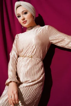 Alternative view of Gathered Pleated Belted Dress Beige