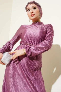 Gathered Pleated Belted Dress Lilac