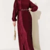 Gathered Pleated Belted Dress Burgundy