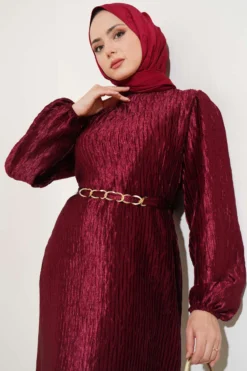 Vue alternative de Gathered Pleated Belted Dress Burgundy