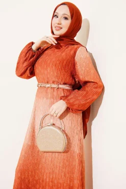 Vue alternative de Gathered Pleated Belted Dress Brick Red