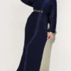 Gathered Pleated Belted Dress Navy Blue