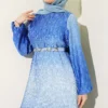 Gathered Pleated Belted Dress Blue