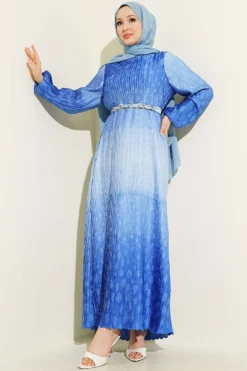 Vue alternative de Gathered Pleated Belted Dress Blue