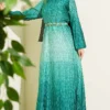 Gathered Pleated Belted Dress Green