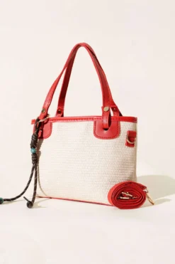 Red Woven Bag with Lace Detail