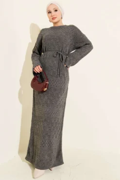 Diamond Pattern Openwork Knit Dress al por mayor dress - Hicabistan fábrica Turquía