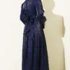 Balloon Sleeve Draped Waist Evening Dress Navy Blue wholesale dress view 3 - Hicabistan Turkey factory