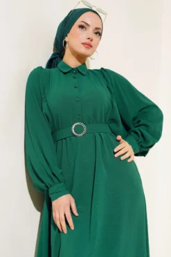 Alternative view of Balloon Sleeve Shirt Collar Dress Emerald