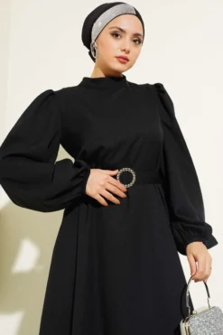 Alternative view of Balloon Sleeve Belted Flared Dress Black