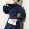 Balloon Sleeve Mini Embellished Evening Dress Navy Blue all'ingrosso dress view 2 - Hicabistan fabbrica Turchia