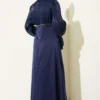 Balloon Sleeve Mini Embellished Evening Dress Navy Blue all'ingrosso dress view 3 - Hicabistan fabbrica Turchia