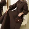 Balloon Sleeve Belted Dress Brown