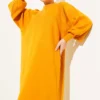 Balloon Sleeve Knit Dress Mustard wholesale dress view 2 - Hicabistan Turkey factory