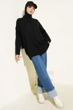 Alternative view of Basic Drop Shoulder Oversized Knit Tunic Black