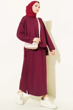 Basic Skirted Two-Piece Set Plum