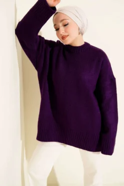 Basic Oversized Knit Tunic Purple