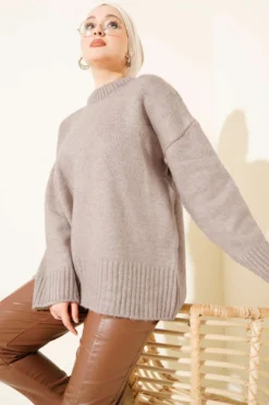 Basic Oversized Knit Tunic Mink