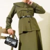 Buttoned Baby Collar Skirt Set Khaki Großhandel clothing set view 2 - Hicabistan Türkei Fabrik
